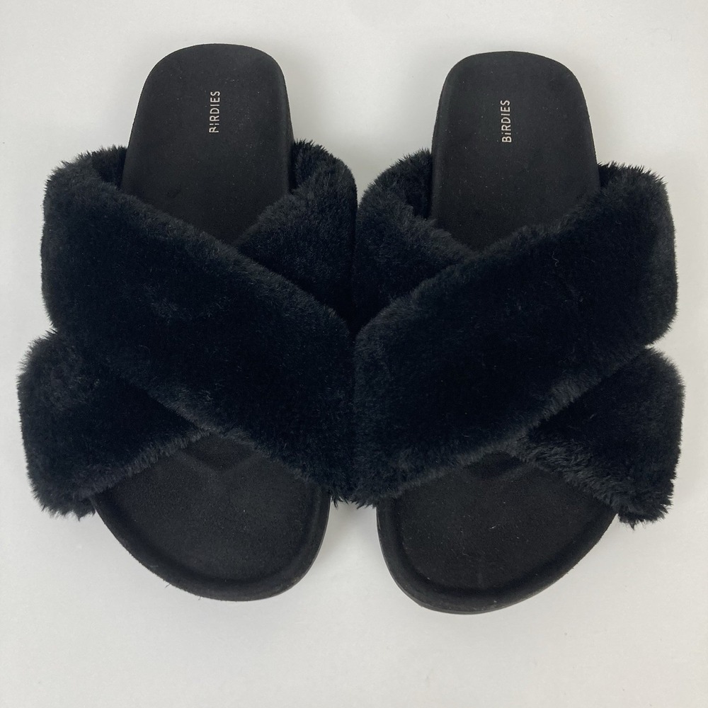 Birdies The Robin Black Faux Fur Slide Sandals House Slippers Cozy Plush sz 8.5 - Picture 3 of 7